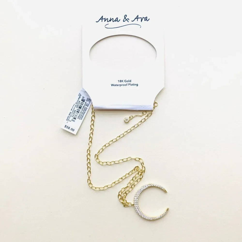 NWT Anna & Ava 18K gold-plated crescent moon pendant necklace